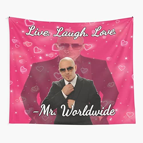 Mr Worldwide Says to Live Laugh Love Tapestry, Pitbull Tapestry Poster Wall Tapestry 3D Boutique Art Tapestry Wall Hanging Pop Art Home Decorations for Living Room Bedroom Dorm Decor (60 x 51 in)