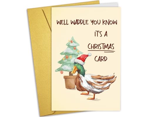 Nchigedy Funny Christmas Card for Men Women, Cute Duck Holiday Card for Him Her, Waddle Pun Christmas Card for Friends, Merry Christmas Gift