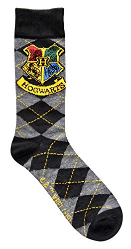 Harry Potter Hogwarts Crest Argyle Pattern Men's Crew Socks