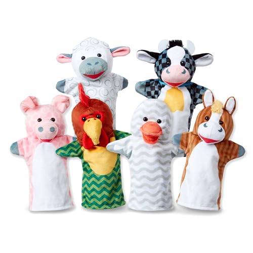 Melissa & Doug Barn Buddies Hand Puppets, Set of 6 (Cow, Sheep, Horse, Duck, Chicken, Pig) , Multicolor