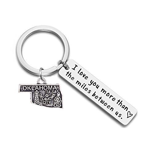 JJTZX I Love You More Than The Miles Between Us Long Distance Relationship State Map Keychain Going Away Gift Travel Gift (Oklahoma)