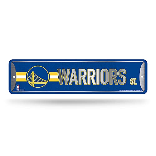 Rico Industries NBA Golden State Warriors Home Décor Metal Street Sign (4' x 15') - Great for Home, Office, Bedroom, & Man Cave - Made,Silver