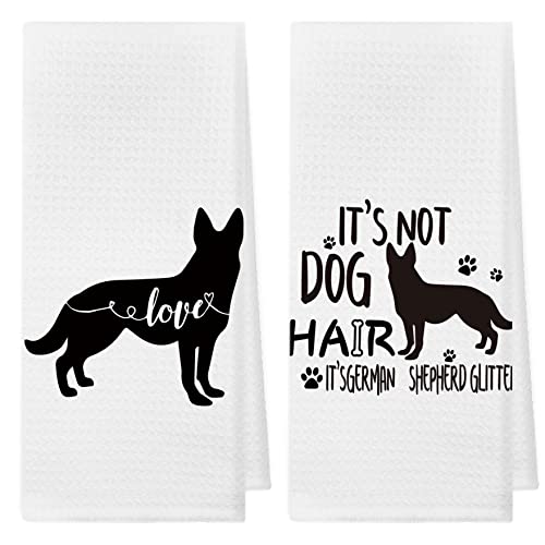 It's Not Dog Hair It's German Shepherd Glitter Absorbent Kitchen Towels And Dishcloths 16×24 Inches Set Of 2,Dog Silhouette Hand Towel Dish Towel Tea Towel For Kitchen Bathroom Decor,Dog Lovers Gifts