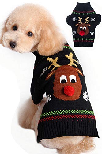 BOBIBI Dog Sweater for Christmas Cartoon Reindeer Pet Cat Winter Knitwear Warm Clothes Medium