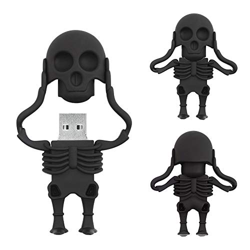 32GB USB Flash Drive Cartoon Skeleton Shaped Memory Stick, BorlterClamp Cool Thumb Drive Pen Drive Amazing Gifts, Black