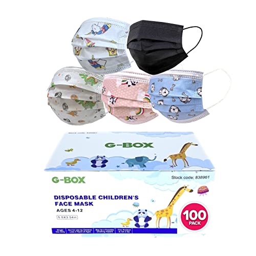 G-BOX Public Company Kids Face Masks, Children's Face Masks Disposable, 3-Layer, Cute Cartoon Patterns(2 boxes of 50pcs each - 100pcs) (Party Pack)