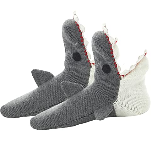 Unisex Knit Funny Animal Crocodile Socks Novelty Shark Crocodile Floor Socks Wool Winter Warm Thick Christmas Casual Sock (Shark, One Size)