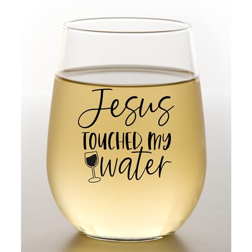 Jesus Touched My Water Wine Glass - Funny Christian Gift for Women - For Special Occasions 30th, 40th, 50th, 60th Birthdays for Mom - Retirement Gift for Her From Daughter - Bachelorette Party Gift