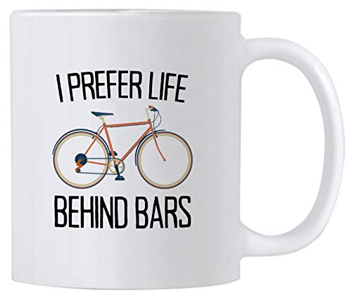 Casitika Cycling Gifts for Men and Women. I Prefer Life Behind Bars. Humorous Bicycle Novelty 11 oz Mug. Gift idea for Bike Enthusiasts.