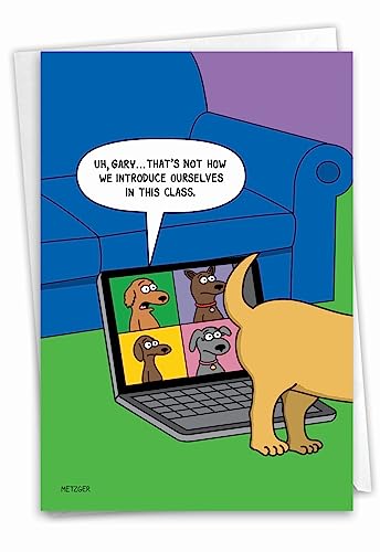 NobleWorks - 1 Funny Animal Card for Birthdays - Pet Cat and Dog Humor, Birthday Notecard with Envelope - Dog Butt Zoom C9606BDG