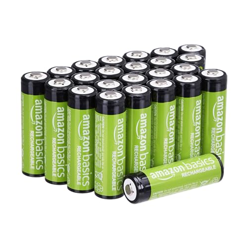 Amazon Basics 24-Pack Rechargeable AA NiMH Batteries, 2000 mAh, Recharge up to 1000x Times, Pre-Charged