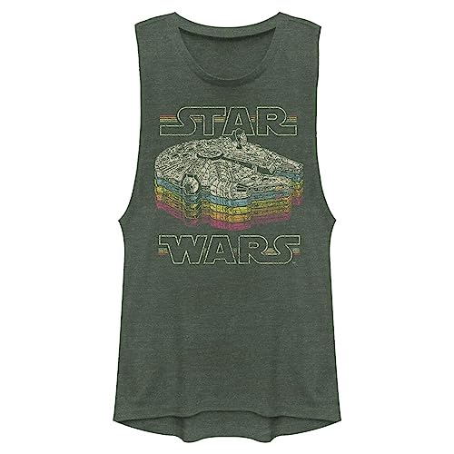 STAR WARS Womens A New Hope Millennium Falcon Retro Rainbow T-Shirt, Pine Htr, Small US