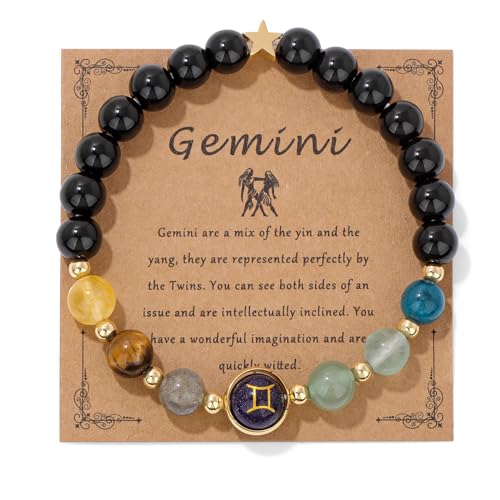 GolbalJew Gemini Zodiac Bracelets Healing Crystal 12 Constellations Protection Stone Beads Bracelet for Women Birthday Zodiac Gifts Horoscope Spiritual Jewelry