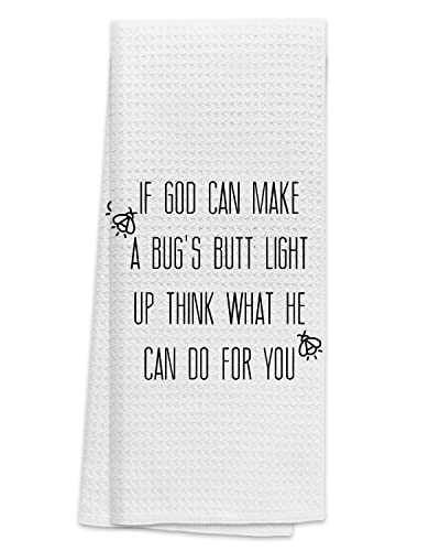 TNUW If God Can Make A Bug's Light Up Think What He Can Do for You Funny Christian Soft and Absorbent Kitchen Towels Dishcloth,Christian Hand Towels Dish Towels 16″×24″,Funny Christian Art Gifts