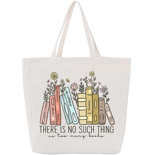 LEADO Canvas Book Tote Bag with Pockets for Adults, Book Lovers Gifts - Mothers Day, Birthday Gifts for Book Lovers Women - Tote Bag for Book Lovers, Librarian Gifts, Bookish Gifts, Gifts for Readers