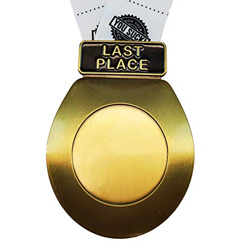 Decade Awards Toilet Seat Last Place Medal, Gold - 3.25 Inch Wide | Toilet Medal with TP Loser Neckband - Die Cast Metal (GOLD)