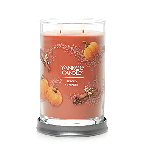 Yankee Candle Spiced Pumpkin Scented, Signature 20oz Large Tumbler 2-Wick Candle, Over 60 Hours of Burn Time