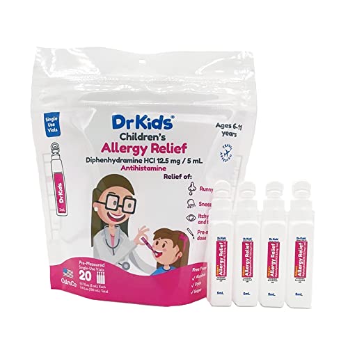 Dr. Kids Children's Allergy Relief Medicine with Diphenhydramine, 20 Pre-Measured Single-Use Vials
