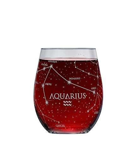 Greenline Goods Aquarius Stemless Wine Glass Etched Zodiac Aquarius Gift 15 oz (Single Glass) - Astrology Sign Constellation Tumbler