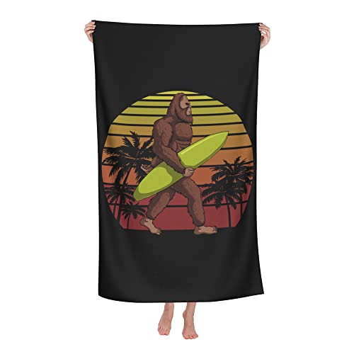 HUIANBPO Bigfoot Holding a surf Board Microfiber Beach Towel 32x52inch,Large Bath Towels for Kids and Adults - Quick Dry Absorbent Sand Free Towel for Bathroom,Pool,Shower,Travel,Sport