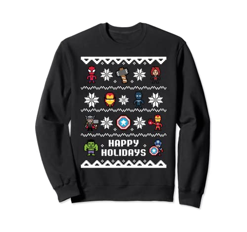 Marvel Avengers Christmas V-Neck Sweater Happy Holidays Sweatshirt,Long Sleeve,Black
