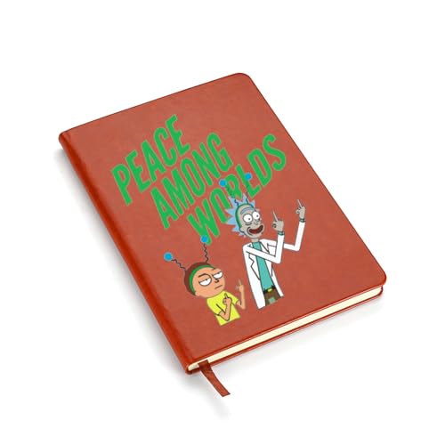 RSRXEDL Rick Morty Friendship Leather Notebook Peace Among Worlds Notebook Cartoon Cover Gift Morty Office Lined Diary Movie Lovers Gifts (Rick Morty)