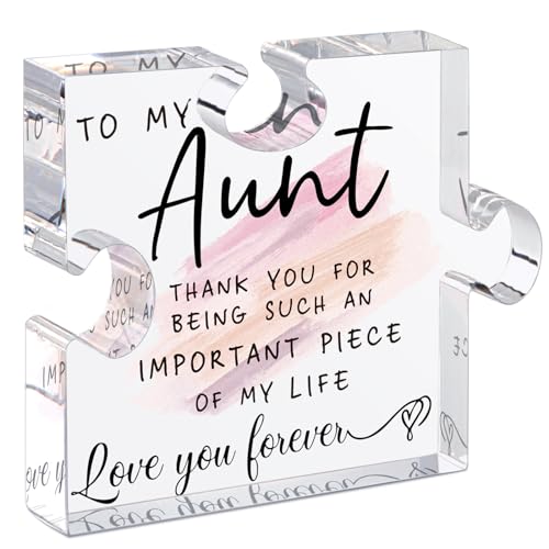 LukieJac Aunt Gifts from Niece - Unique Aunt Birthday Acrylic Puzzle-Shaped Plaque Desk Decorations Present for Aunt Christmas Wedding and Mother's Day Gifts Best Aunt Ever Gifts