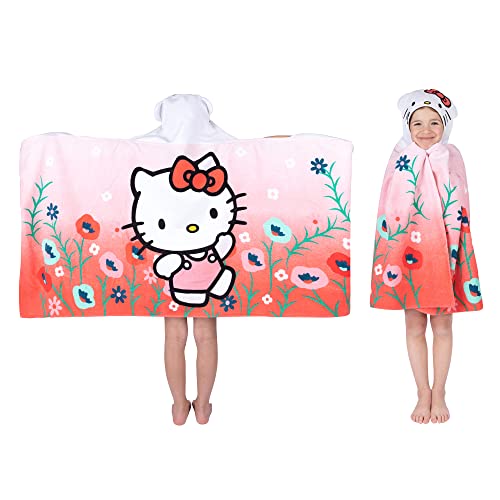Hello Kitty Bath/Pool/Beach Soft Cotton Terry Hooded Towel Wrap, 24 in x 50 in, By Franco Kids