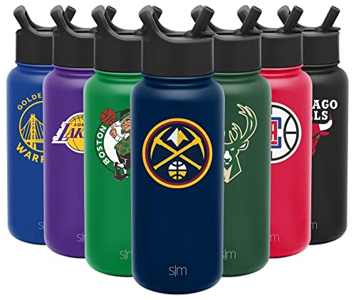 Simple Modern Officially Licensed NBA Denver Nuggets Water Bottle with Straw Lid | Vacuum Insulated Stainless Steel 32oz Thermos | Summit Collection | Denver Nuggets