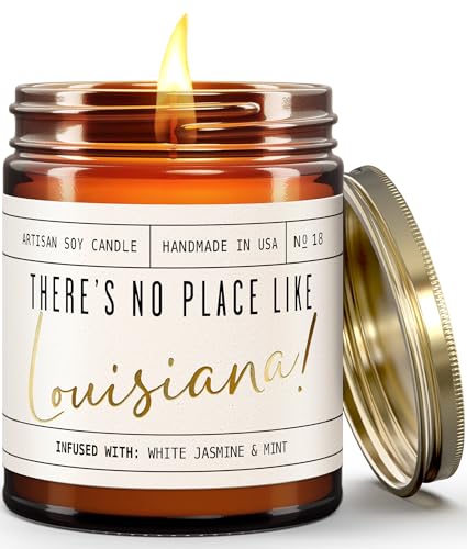 Louisiana Gifts, Louisiana Decor for Home - 'There's No Place Like Louisiana Candle, w/White Jasmine & Mint I Louisiana Souvenirs I Louisiana State Gifts I 9oz Jar, 50Hr Burn, USA Made