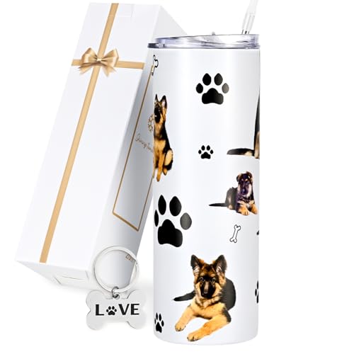 GINGPROUS German Shepherd Gifts Dog Mom Gifts for Women, Gifts for Dog Lover Dog Owners Dog Trainer Dog Groomer, 20 Oz Insulated Stainless Steel Tumbler with Straw,Cute German Shepherd Pattern