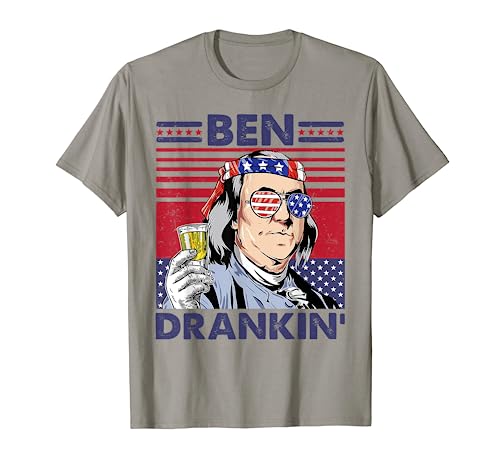 Vintage Ben Drankin' Funny 4th Of July Drinking Presidents T-Shirt