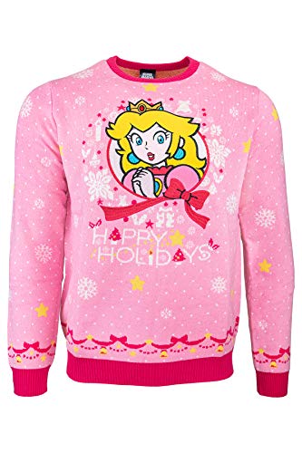 Numskull Unisex Official Nintendo Princess Peach Knitted Christmas Jumper for Men or Women - Ugly Novelty Sweater Gift