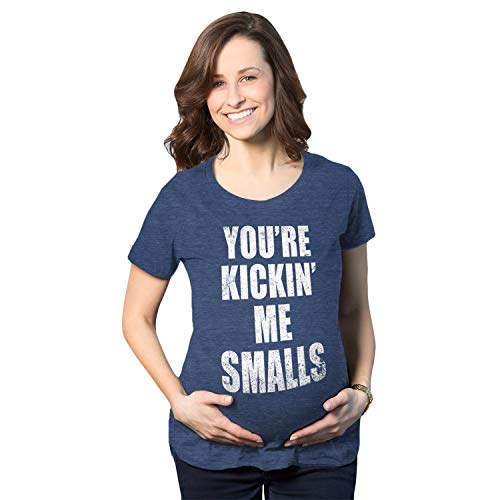 Maternity Kicking Me Smalls Funny T Shirt Pregnancy Announcement Novelty Tee Funny Graphic Maternity Tee Baseball Maternity T Shirt Funny Movie T Shirt Navy L