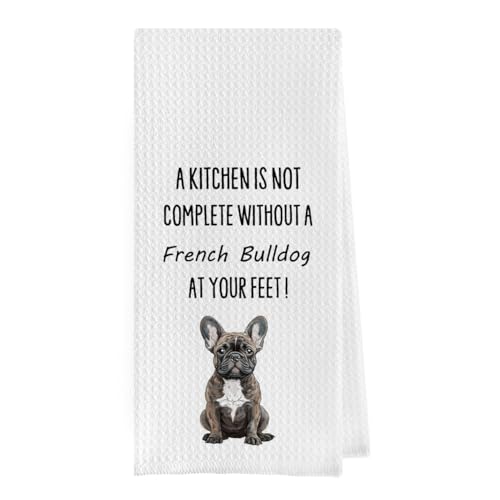 Geqtt French Bulldog Dish Towels - Funny French Bulldog Gift Waffle Weave Kitchen Towels, French Bulldog Hand Towel, French Bulldog Gifts for Women (16×24 Inches)
