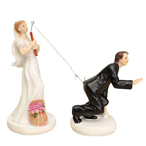 Cake On Fishing Bride Catching Groom Funny Wedding Cake Topper Decor- Bride And Groom Set