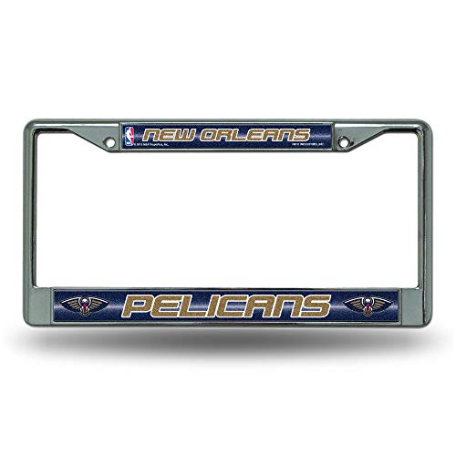 Rico Industries NBA Bling Chrome License Plate Frame with Glitter Accent, New Orleans Pelicans