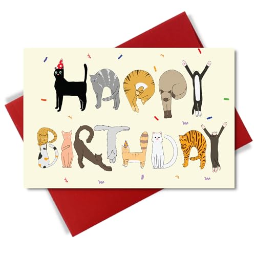 Cheerin Happy Birthday Card - Funny Cat Birthday Card For Him or Her - Humorous Birthday Cards for Men Women Couple Friend Cat Lovers