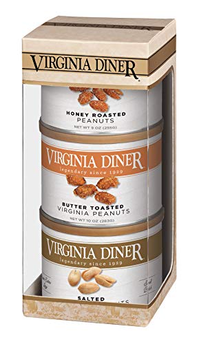 Virginia Diner - Triplet Peanut Gift Set (Salted Virginia Peanuts, Honey Roasted Peanuts & Butter Toasted Peanuts), Three 10 Ounce Tins