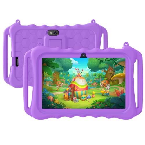 Kids Tablet, 7 inch Android 11 Tablet for Kids, 6GB(2+4) RAM 32GB ROM 128GB Expand, Toddler Tablet with WiFi, Bluetooth, Parental Control, Dual Camera, GPS, Shockproof Case (Purple)