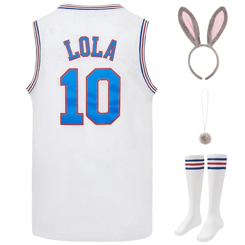 Mens #1 Bugs and Lola #10 Jerseys Couple Halloween Costumes Sets Space Basketball Jersey (Small, 10 White)