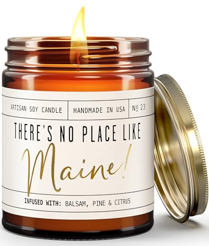 Maine Gifts, Maine Decor for Home - 'There's No Place Like Maine Candle, w/Balsam, Pine & Citrus I Maine Souvenirs I Maine State Gifts I 9oz Jar, 50Hr Burn, USA Made