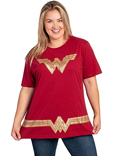 DC Comics Plus Size Womens T-Shirt Wonder Woman Logo Belt Costume (Dark Red, 3X)