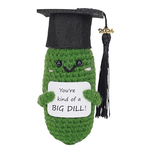 2024 Graduation Gift Emotional Support Pickle, Graduation Hat Unique 4.73' X 1.97', Handmade Positive Potato, Crochet Animals, Cute Knitted Plush Doll Decorations, Funny/Positive Gifts for Women&Men