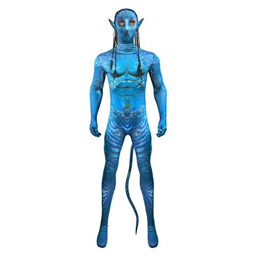 Sinkawa Jackets Jake Sully Halloween Cosplay Costume 3D Style Bodysuit For Adult Men-Medium