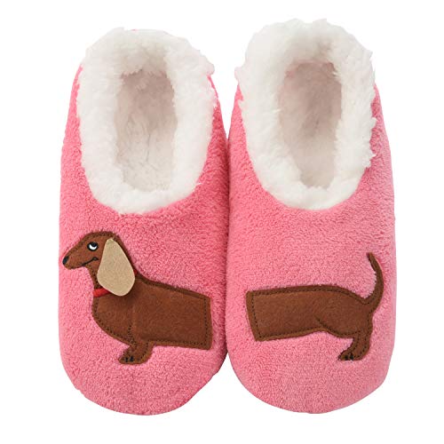 Snoozies Pairable Slipper Socks - Funny House Slippers for Women, Non-Slip Fuzzy Slipper Socks - Dachshund - Large