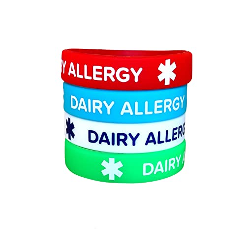line 24 Dairy Allergy Medical Silicone Bracelets (4 Pack) for Teens 7.1' inches for Kids Teens ICE Wristband