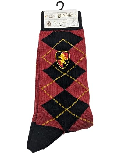 Harry Potter Embroidered House Crest Argyle Pattern Casual Crew Socks (Burgundy (Gryffindor))