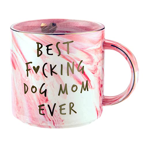 Dog Mom Gifts - Best Dog Mom Ever - Funny Birthday Gift For Dog Lovers Women - Gag Gifts for New Puppy Fur Baby Owners - Fur Mama Presents, Pitpull Pug - Cute Pink Marble Mug, 11.5oz Coffee Cup