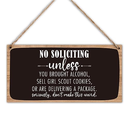 Wood Hanging Decor Sign, No Soliciting,Don't Make It Weird, Rustic Wood Front Door Plaque Wall Art Decor Gift, 10' x 5' Wood Decor Hanging Sign for Porch Yard Farmhouse House Office Outdoor-08